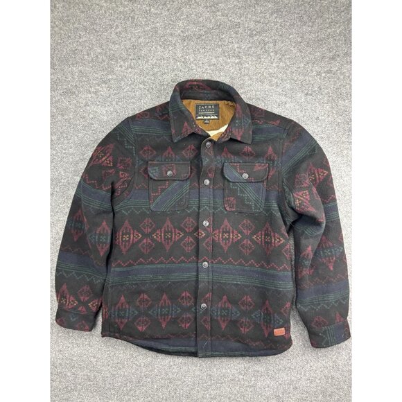 JACHS New York Jacket Mens Medium Black Aztec Sherpa Lined Shacket Southwestern - Picture 1 of 8